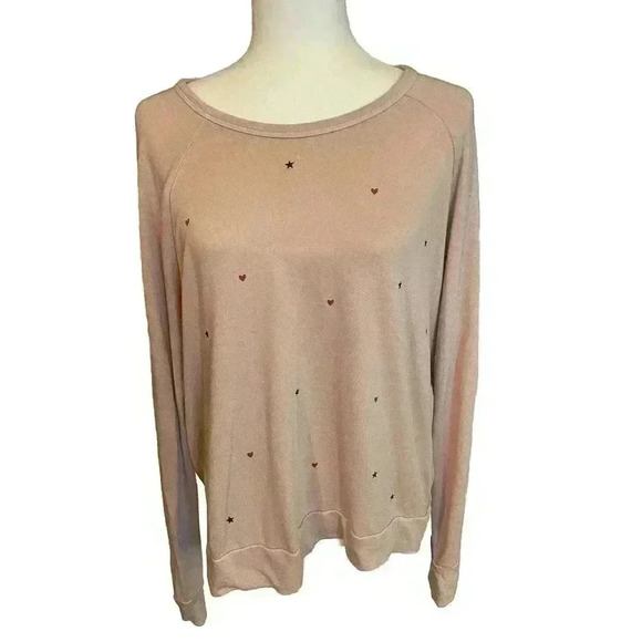 Sundry Pink Heart Star Pullover Sweatshirt 2 Medium Crewneck Long Sleeve Shirt - Picture 2 of 6